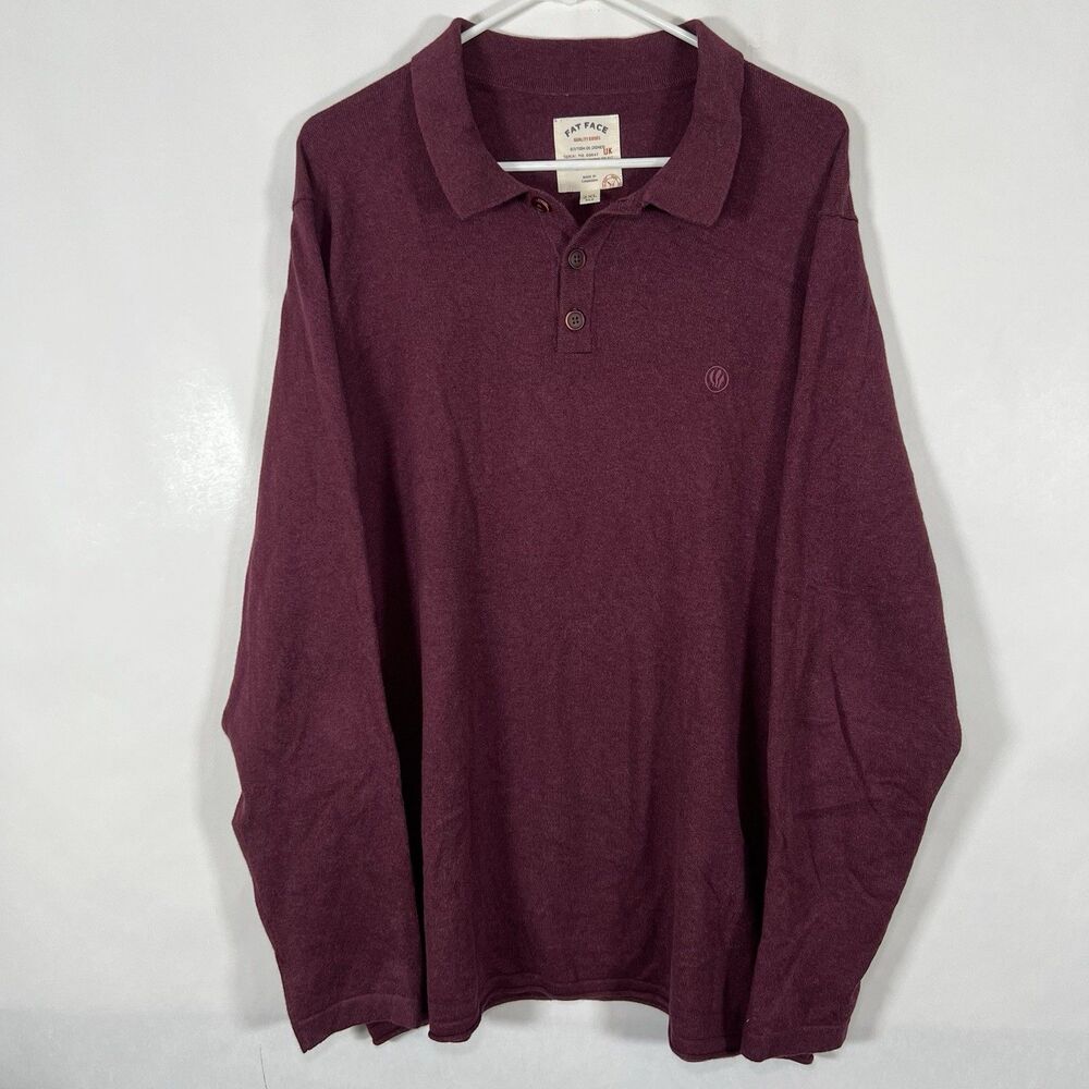 Fat Face Long Sleeve Collared Sweater Polo Mens Size 2XL XXL Maroon Red Logo